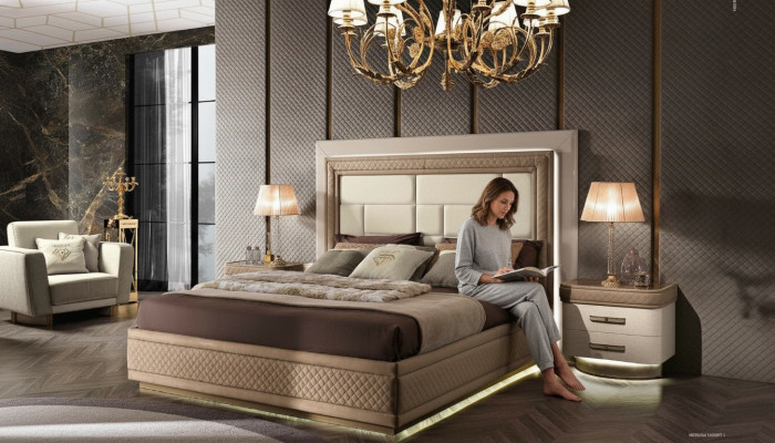 Cama Marco de cama Madera Dormitorio Doble Moderno Cama doble Muebles Lujo Camas
