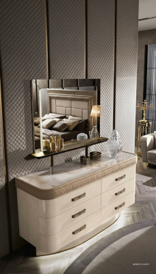 Cómoda con espejo Aparador Conjunto de cómodas Muebles italianos Armario de 2 piezas de madera