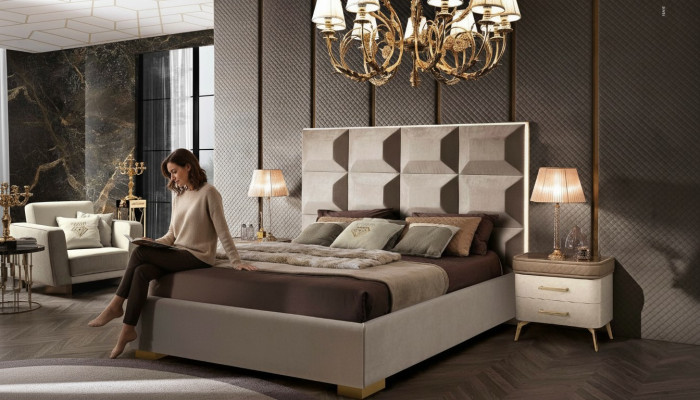 Cama de madera doble Marrón Dormitorio Moderno Cama Doble Muebles