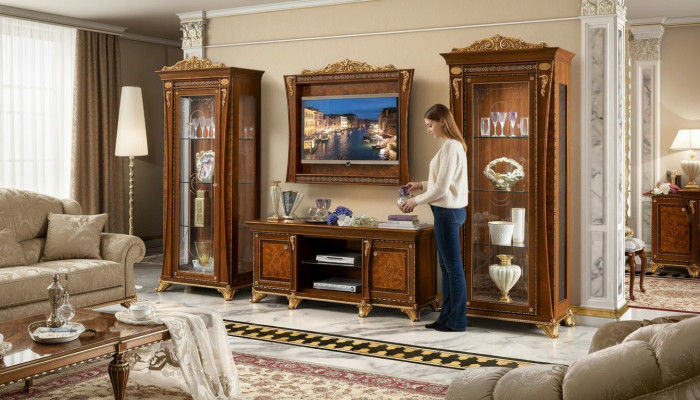 Soporte de TV armario de pared de lujo Conjuntos de salas de estar Nuevos Conjuntos Vitrina de madera Muebles