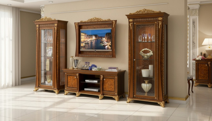 Soporte de TV armario de pared de lujo Conjuntos de salas de estar Nuevos Conjuntos Vitrina de madera Muebles