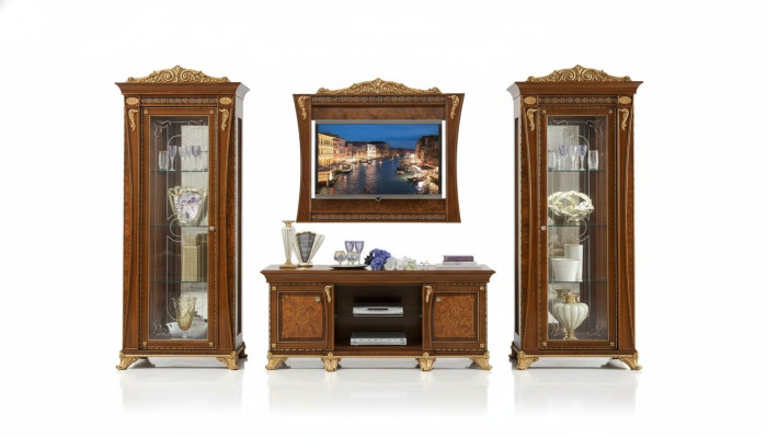 Soporte de TV armario de pared de lujo Conjuntos de salas de estar Nuevos Conjuntos Vitrina de madera Muebles