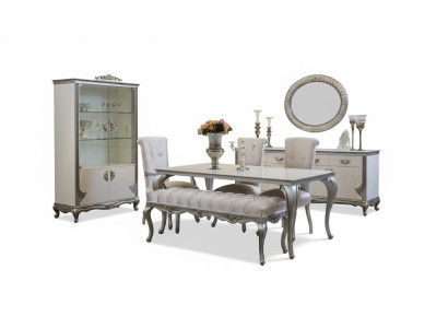 Conjunto de comedor de 9 piezas, mesa, silla, cómoda, vitrina, espejo, mesas de comedor de madera.