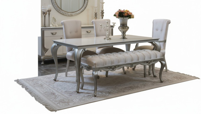 Muebles de comedor clásicos exclusivos con detalles decorativos.