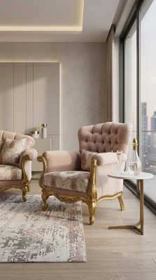 Diseño de sillón de lujo. Muebles de madera clásicos Chesterfield. Textil para sala de estar, nuevo.