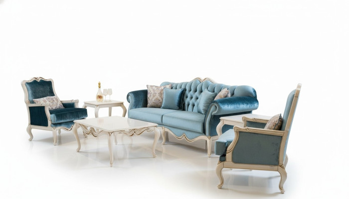 Conjunto de sofá de lujo 3 plazas Mesa de centro Sofá Sillón Tela Sofá de 4 piezas.