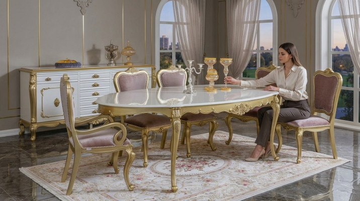 Mesa de comedor de lujo, mesa de lujo, mesa de madera de lujo de Italia, mesas de comedor clásicas, muebles clásicos.