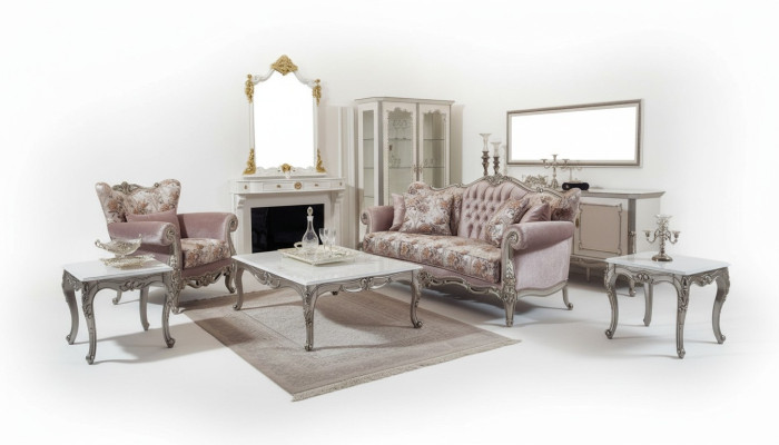 Juego de muebles de lujo de 3 piezas: sofá de 3 plazas, sofá de 1 plaza, mesa de centro y sillón.