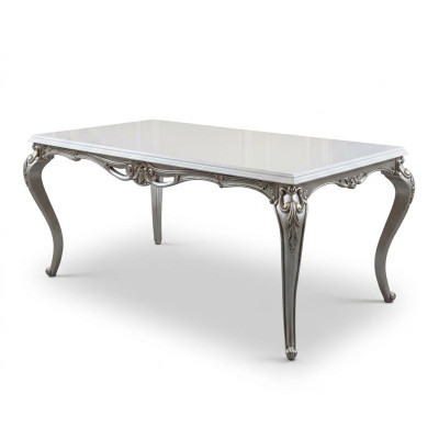 Mesa de comedor clásica Mesa de plata Mesa barroca y rococó Muebles de comedor Blancos