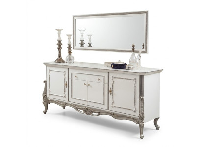 Bufé Blanco Plata Cómoda Consola Cómoda Estilo italiano 2 piezas Espejo