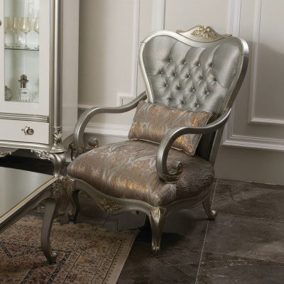 Sillón Chesterfield plateado estilo francés, silla de mueble de una plaza de madera.
