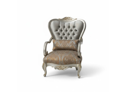 Sillón Chesterfield plateado estilo francés, silla de mueble de una plaza de madera.