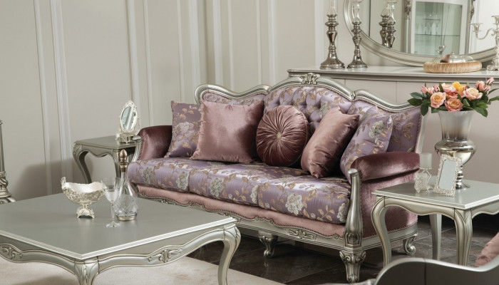 Sofá de 3 plazas Lila Sala de estar Muebles de diseño clásico Sofás de lujo Nuevos