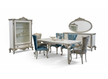 Juego de comedor Set, vitrina, mesa, 6 sillas, cómoda, espejo Art déco de 10 piezas