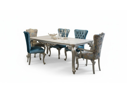 Juego de mesa de comedor completo con 6 sillas, conjunto de comedor de madera de 7 piezas. Barroco.