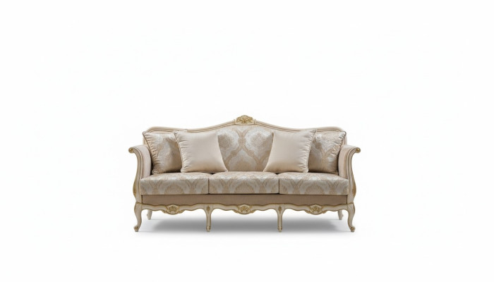 Sofá de tres plazas de lujo, sofás de 3 plazas, diseño de asiento clásico, beige.