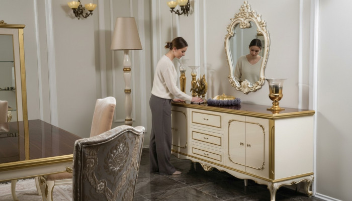 Mueble italiano Cómoda Dorada Barroco Rococó Aparador Cómodas de madera
