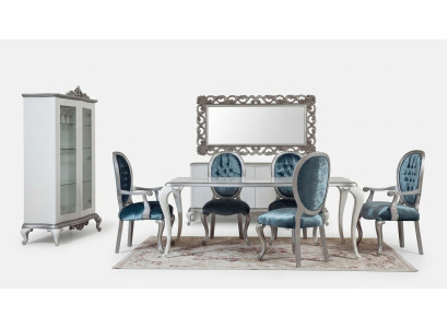 Diseño de comedor Set 8 piezas Silla Cómoda Vitrina Espejo Mesas de comedor Madera