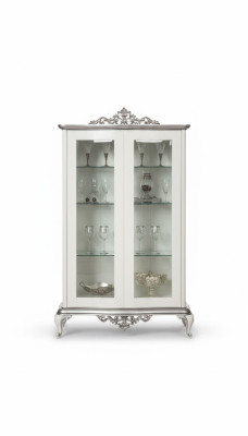 Vitrina blanca Gabinete de vidrio Diseño Clásico Cómoda de lujo Muebles de madera