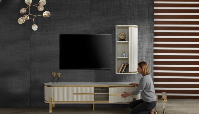 Lujo mueble de televisión soporte para televisión cómoda aparador aparador pared de la sala set de 2 piezas nuevo