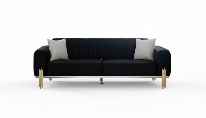 Sofá de tres plazas Muebles Terciopelo Diseñador de metal dorado Sofás modernos acolchados nuevos