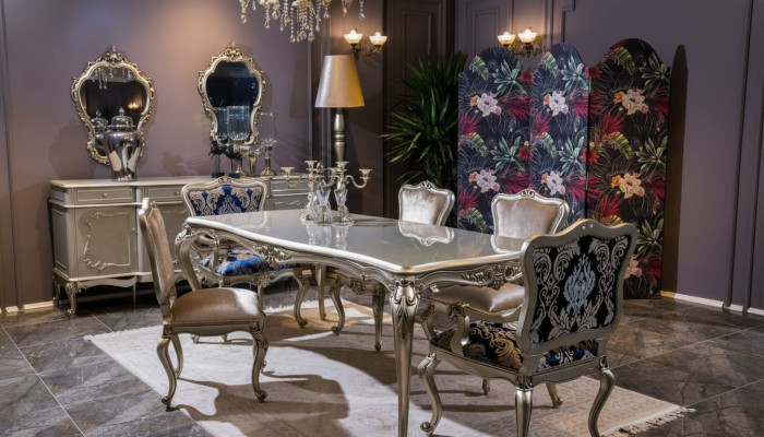 Juego de comedor de lujo mesa + 6 sillas de respaldo silla Grupo de comedor Conjunto de comedor de 7 piezas