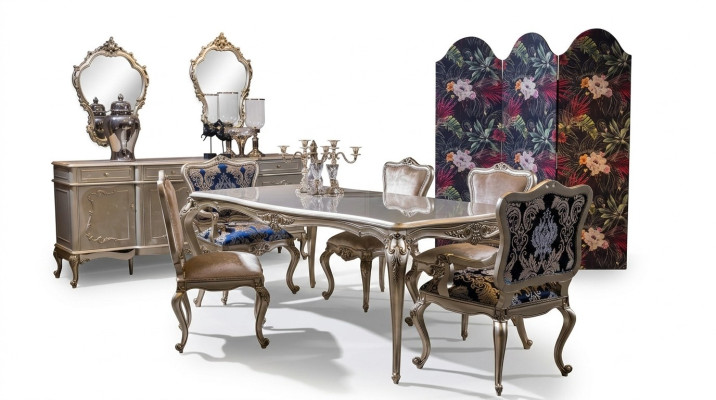Juego de comedor de lujo mesa + 6 sillas de respaldo silla Grupo de comedor Conjunto de comedor de 7 piezas