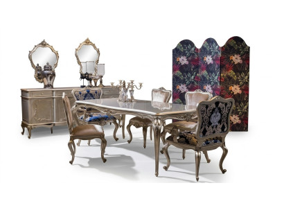 Juego de comedor de lujo mesa + 6 sillas de respaldo silla Grupo de comedor Conjunto de comedor de 7 piezas