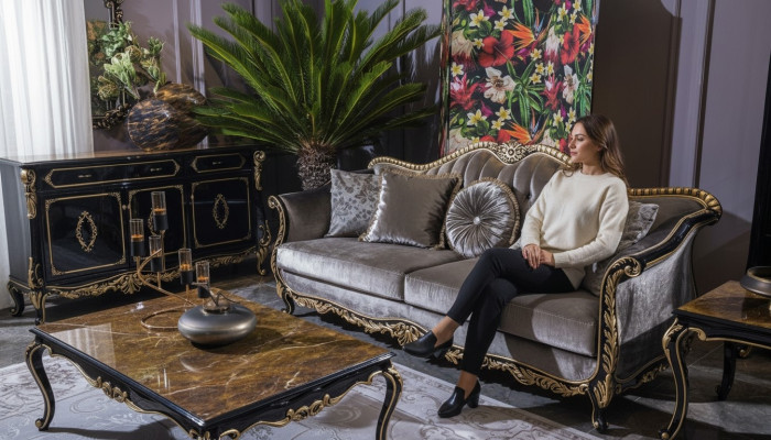 Sofá de lujo clásico de 3 plazas Sofás de asiento en tela Diseño de sofá estilo textil.
