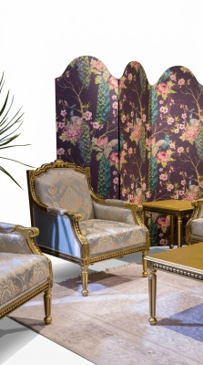 Sofá de una plaza de lujo tapizado diseñado en textil estilo Art déco.