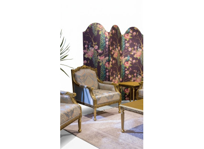 Sofá de una plaza de lujo tapizado diseñado en textil estilo Art déco.