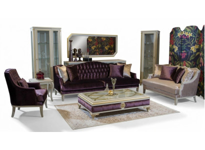 Lila Chesterfield Muebles de estilo barroco sofá de tres plazas Tela Sofá Nuevo