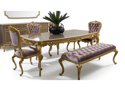 Juego de comedor Mesa de comedor de madera real clásica de lujo de 4 piezas Grupo de sillas