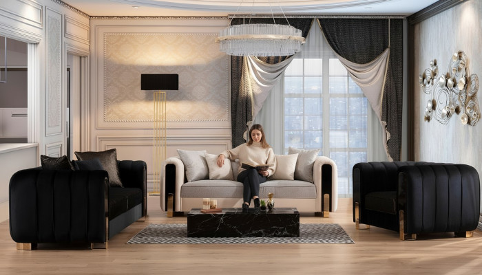 Luxus Set de sofá, conjunto de sofá 3+3+1 plazas Sofá Sofás Sillón Tela 3 piezas Sets.