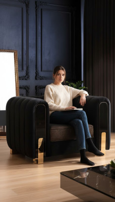 Sillón Medusa de lujo de una plaza, tela negra para muebles de tapicería.