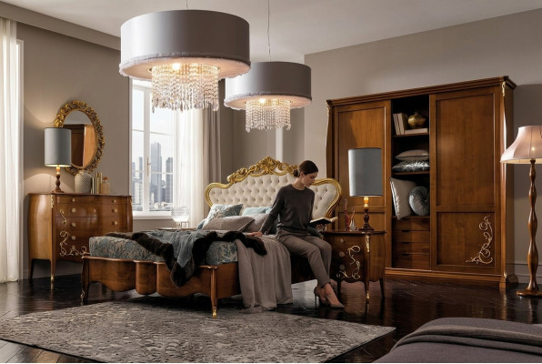 Juego de dormitorio Hotel Design Dormitorio de lujo Cama Mesita de noche Cómoda 6 piezas