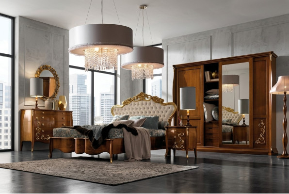 Juego de dormitorio Hotel Design Dormitorio de lujo Cama Mesita de noche Cómoda 6 piezas