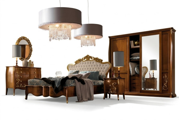 Juego de dormitorio Hotel Design Dormitorio de lujo Cama Mesita de noche Cómoda 6 piezas