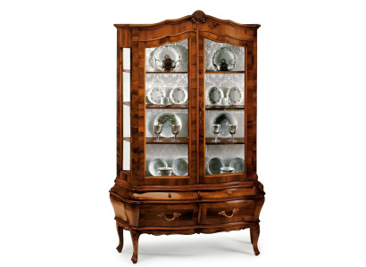 Mueble aparador de madera maciza con 2 cajones y puertas de cristal. Aparador de comedor salón.