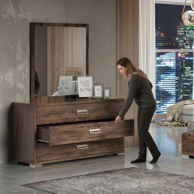 Conjunto de cómoda, espejo, grupo de cómoda de madera para dormitorio