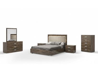 Conjunto moderno de muebles de dormitorio con cama, mesita de noche, cómoda y espejo de 6 piezas