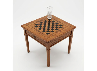 Mesa de juego de ajedrez con tablero de mesa y ajedrez de estudio en miniatura muebles de mesa de ajedrez.