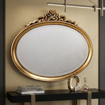 Espejo clásico de madera ovalado Espejo de pared Espejo de diseño dorado Sala de estar Nuevo