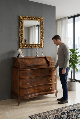 Cómoda de madera estilo italiano, muebles de lujo, cómoda estilo barroco antiguo nuevo.