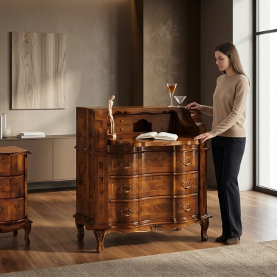 Cómoda de madera de estilo italiano de lujo. Cómoda de estilo barroco antiguo de estilo nuevo.