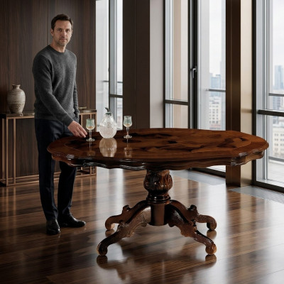 Mesa de centro clásica de madera de estilo barroco para la sala de estar.