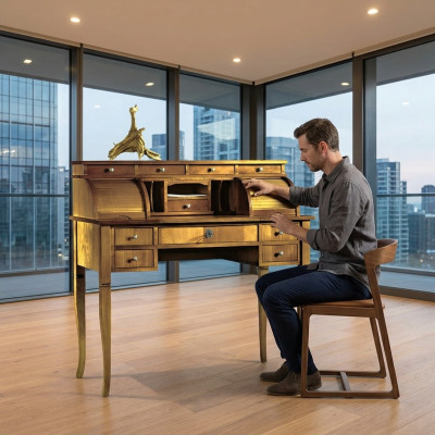 Escritorio Oficina Mesa Madera Noble Mesas Estilo Barroco Rococó Antiguo Muebles Camas