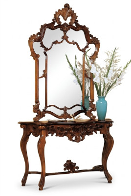 Consola + Espejo Diseñador Mesa de consola de madera Mesa de consola de lujo Conjunto de 2 piezas.