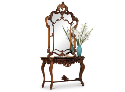 Consola + Espejo Diseñador Mesa de consola de madera Mesa de consola de lujo Conjunto de 2 piezas.