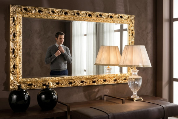 Mueble espejo de pared clásico italiano de diseñador espejo de madera dorado nuevos